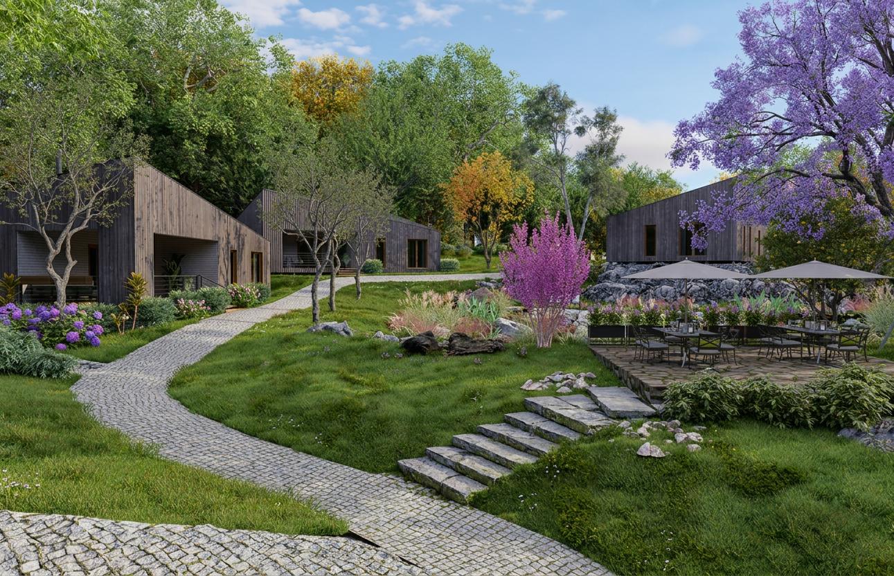 Betulla-PARK — ogród z wijącą ścieżką i strefą relaksu